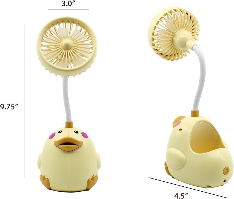 Ennotek Cute Duck Desk Fan with Pen Caddie – USB Plug‑In Table Fan with Strong Airflow & Small Backup Battery – Fun Office Desk Accessories for Home, School & Work (Yellow Duck) - Image 4